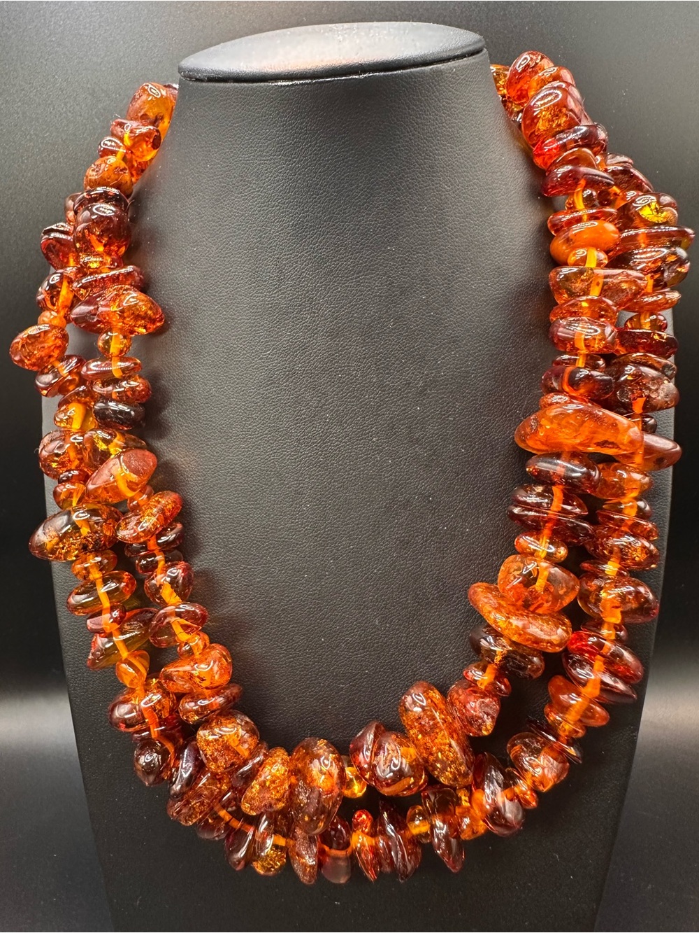 40” Genuine Baltic Amber Nugget Necklace Cognac Honey Amber Long Statement - Picture 3 of 16